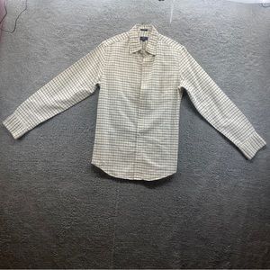 J Crew Mens Button Down Shirt Small flex oxford plaid slim white blue Wit Pocket
